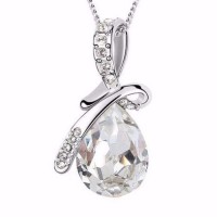 COLLAR Y DIJE LAGRIMA CRISTAL EN PLATA TIBETANA